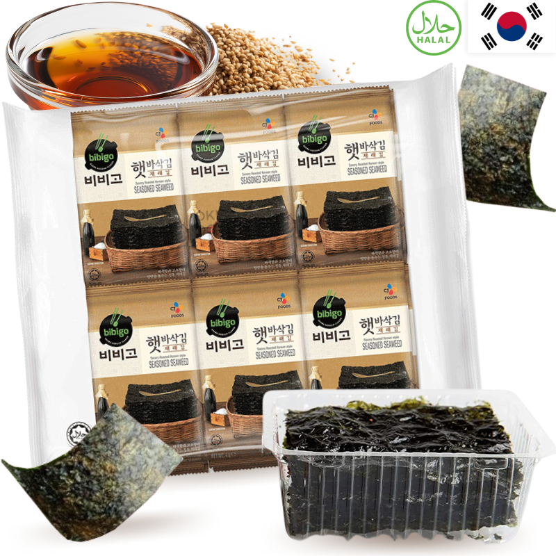CJ BIBIGO Snack Algas Tosatadas con Aceite Sesamo Halal 4g X 12uds