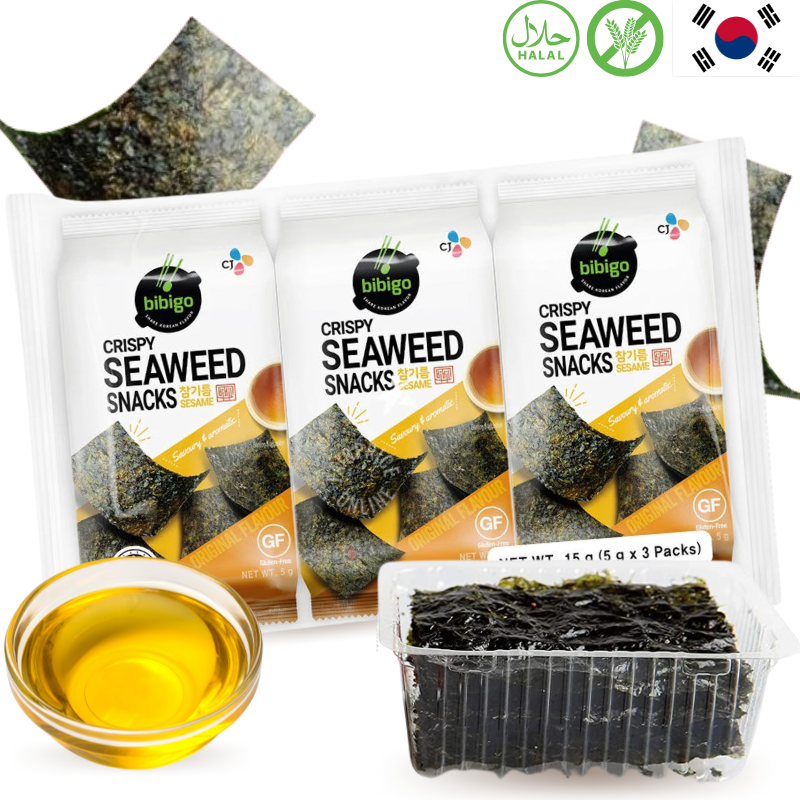 CJ BIBIGO Snack Algas Coreanas Original Halal Sin Gluten 5g X 3uds