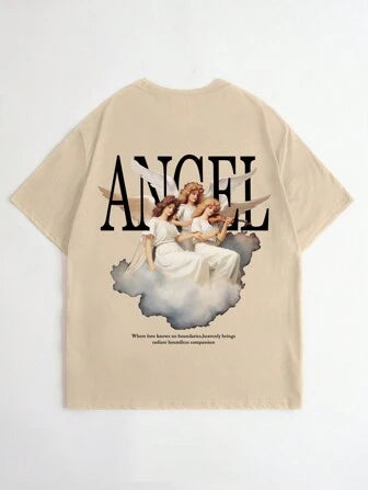 AngelT-shirt Unisex Classic Unisex T-Shirt Gildan 5000Men Slogan & Angel Print Drop Shoulder Tee